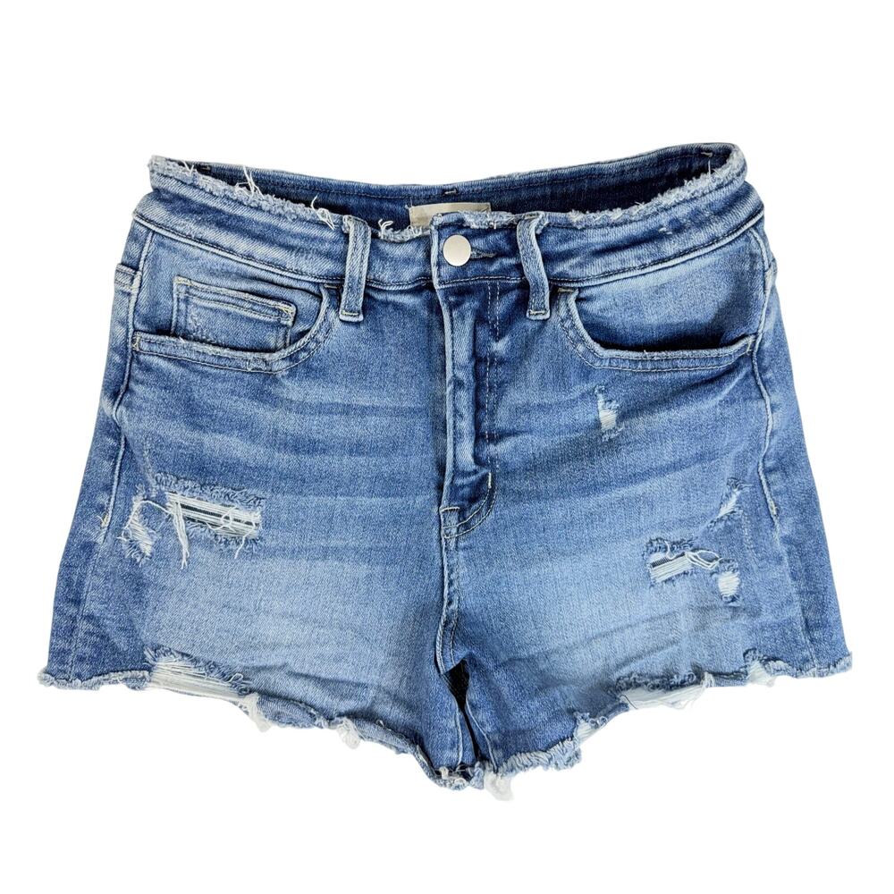 Altered State Distressed Denim Shorts Womens Medium Blue Raw Hem Stretch Casual
